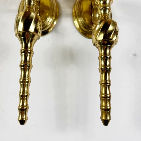 Vtg Solid Brass Wall Sconces Candleholders Hollywood Regency Style Pair - Picture 2 of 14